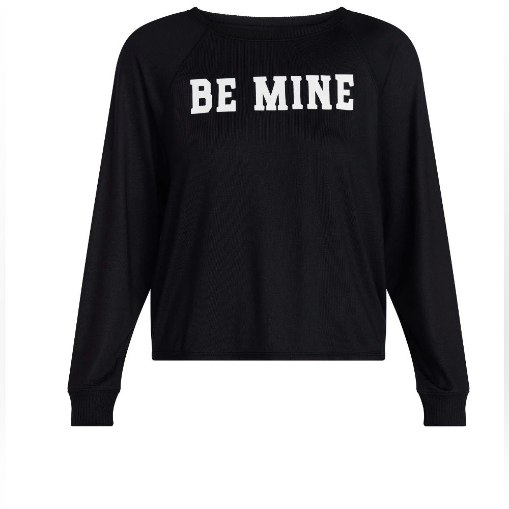 Joyspun Be Mine Hacci Sleep Lounge Top Black Graphic Long Sleeve Size Medium NWT